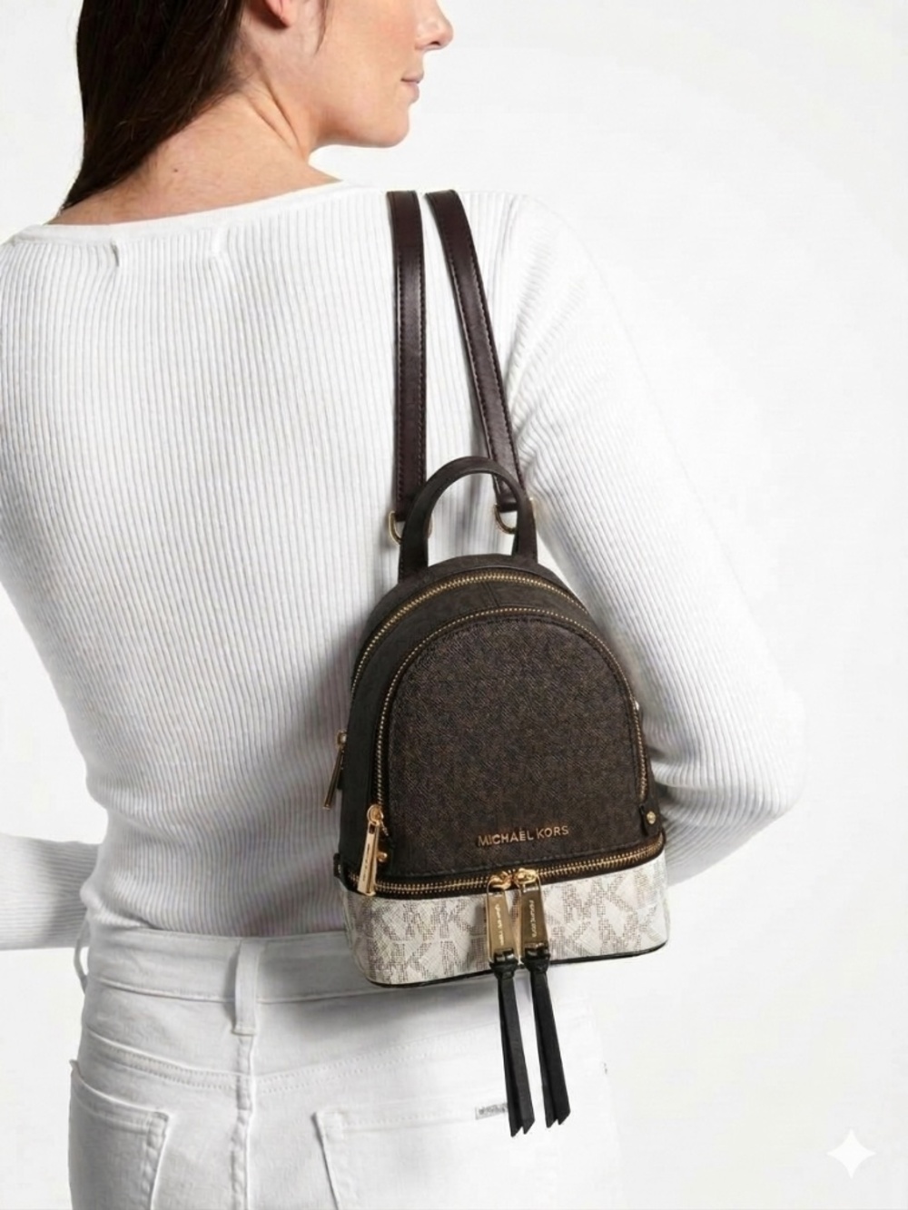Michael Kors mini backpack brown and cream